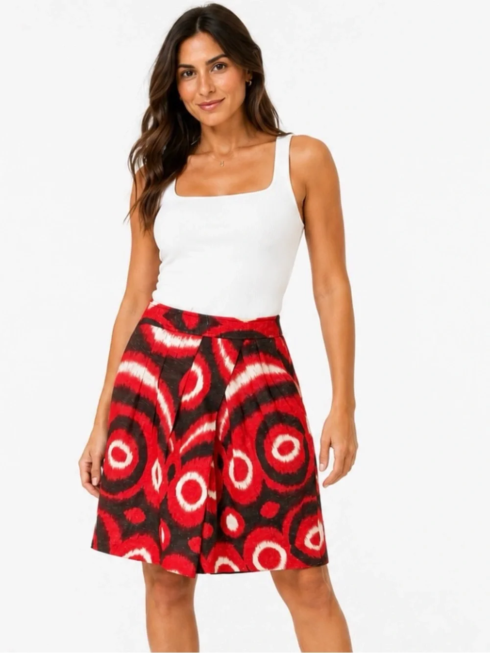 TORY BURCH | Pleated Linen Metallic Thread Abstract Patterned A-Line Skirt Sz. 6